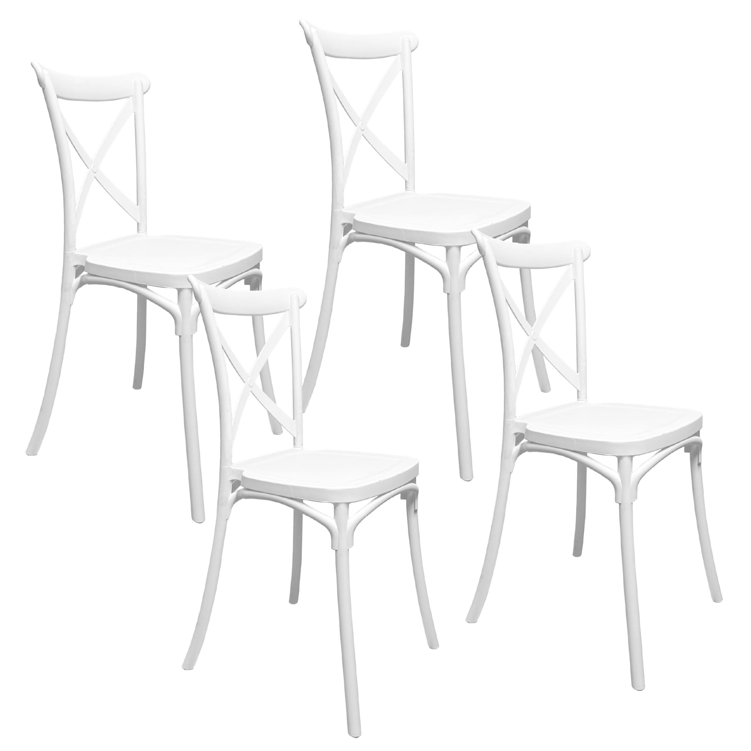 Baroni Home Lot de 4 chaises en Plastique Blanc Empilables pour Cousine, Salon, Salle à Manger, Extérieur, sans Montage, Faciles à Nettoyer et avec Patins Antidérapants, 44x44x82 cm, Dossier Tressé