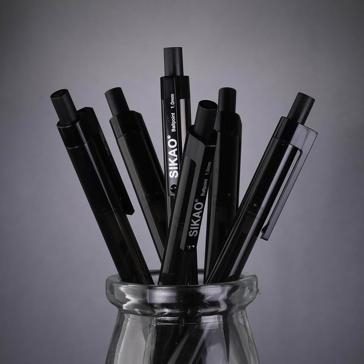 Sikao Black Pens Bulk, 60 Pack Retractable Ballpoint Pens, Black Ink 1.0mm Medium Point, Smooth Writing No-Smear, Click Pens for Teachers, Students, Restaurant Servers, School & Office Supplies