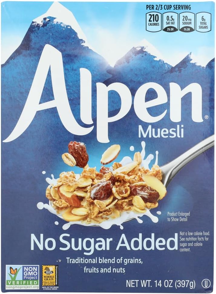 Alpen Muesli Cereal No Sugar Added, 3 Pack of 14 Ounce Boxes
