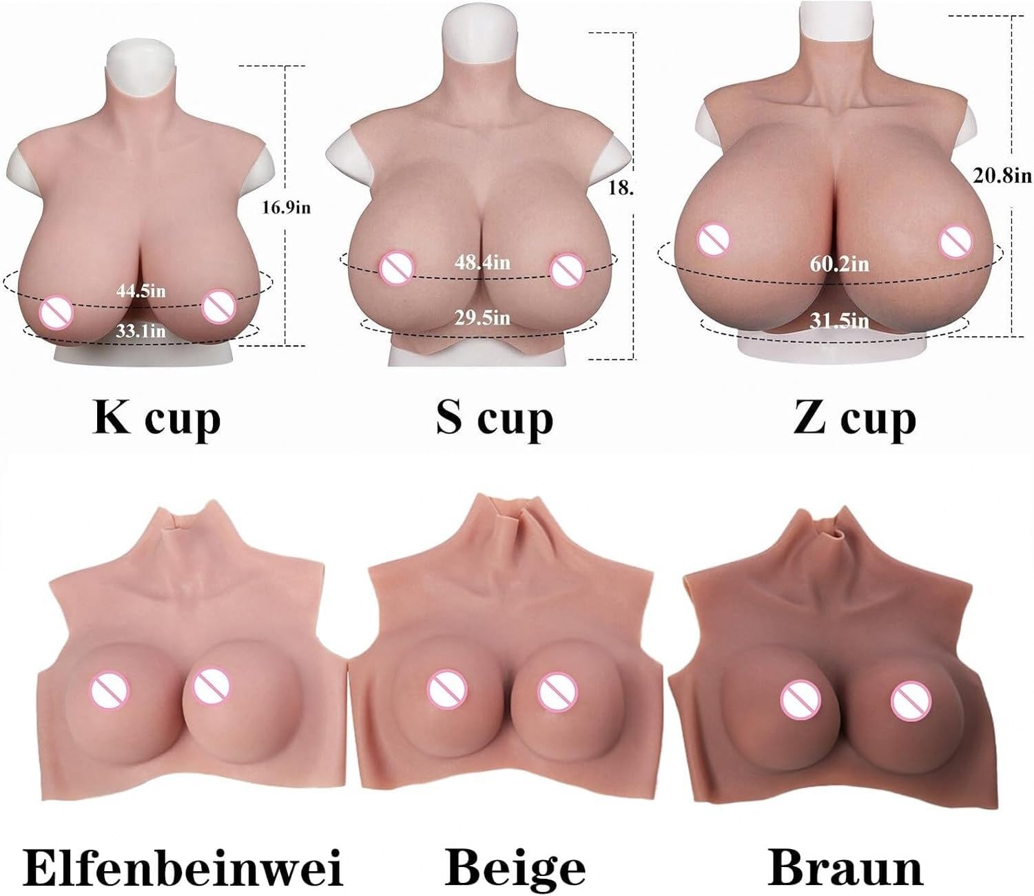 Enorme Seno Coppa H K S Z Cuscinetti in Silicio Placca Pettorale per Cosplay Crossdresser Drag Queen, Beige Baumwollfüller, K Cup Baumwollfüller