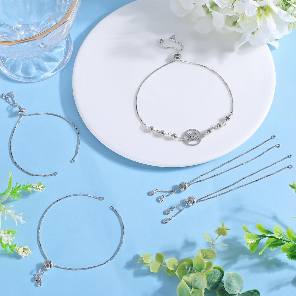 1 Caja 32 Piezas Pulsera Cadena Deslizante Pulsera de Cadena Deslizante Ajustable Cadenas Extensoras de Platino con Diamantes de Imitación Cuentas Deslizantes de Latón Hallazgos para Fabricac