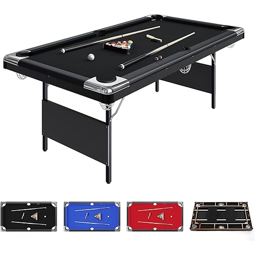 GarveeLife 7 Foot Pool Table, Portable Billiards Tables, Folding Pool Table Includes Full Set of Billiard Balls, 2 Cue Sticks, Chalk & Felt Brush for Family Game Room