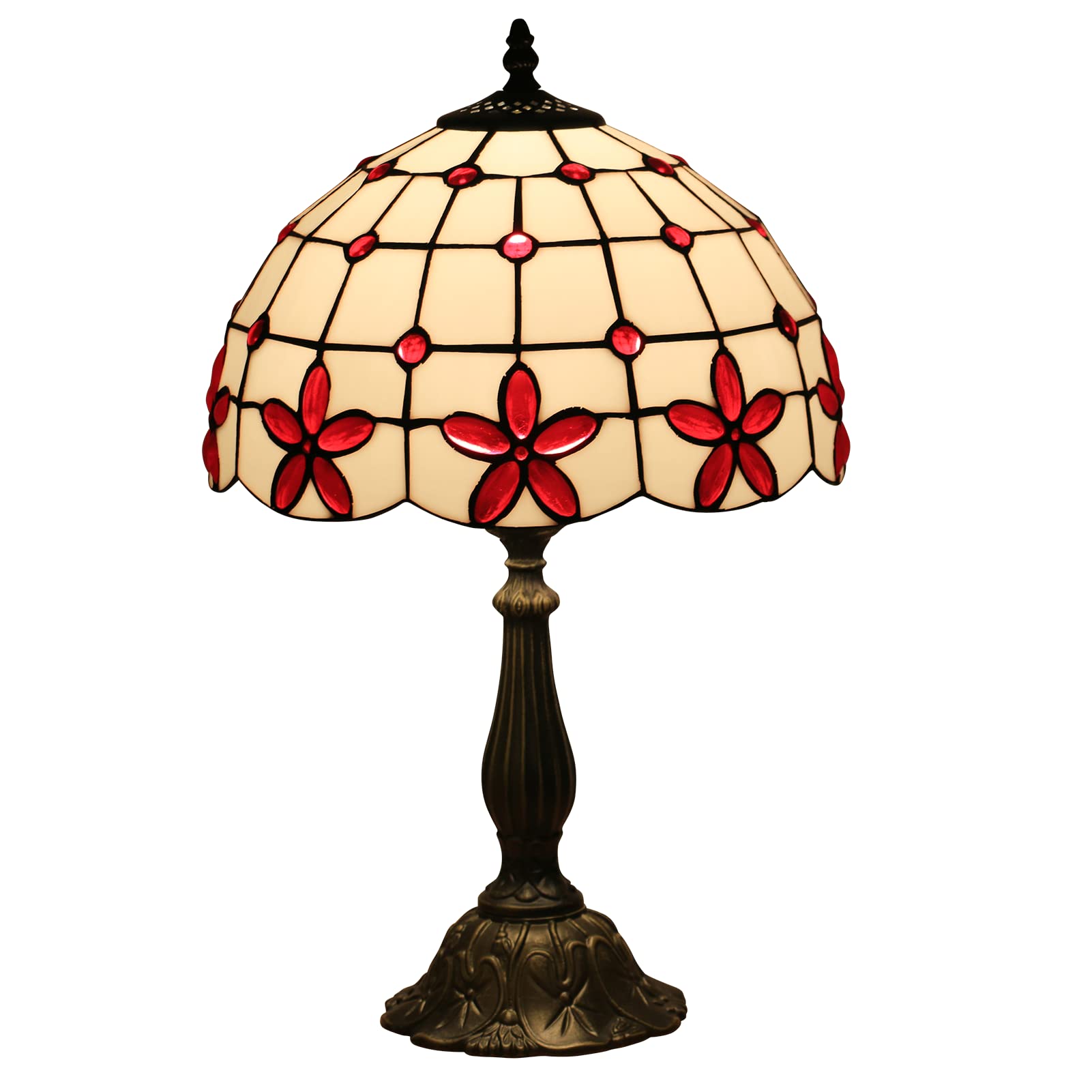 Uziqueif 12in Tiffany Style Lamp, Handmade Lamp Shades, Stained Glass Lamp, Lamps for Bedrooms, Tiffany Lights Table Lamps Decorative Lamp,Red