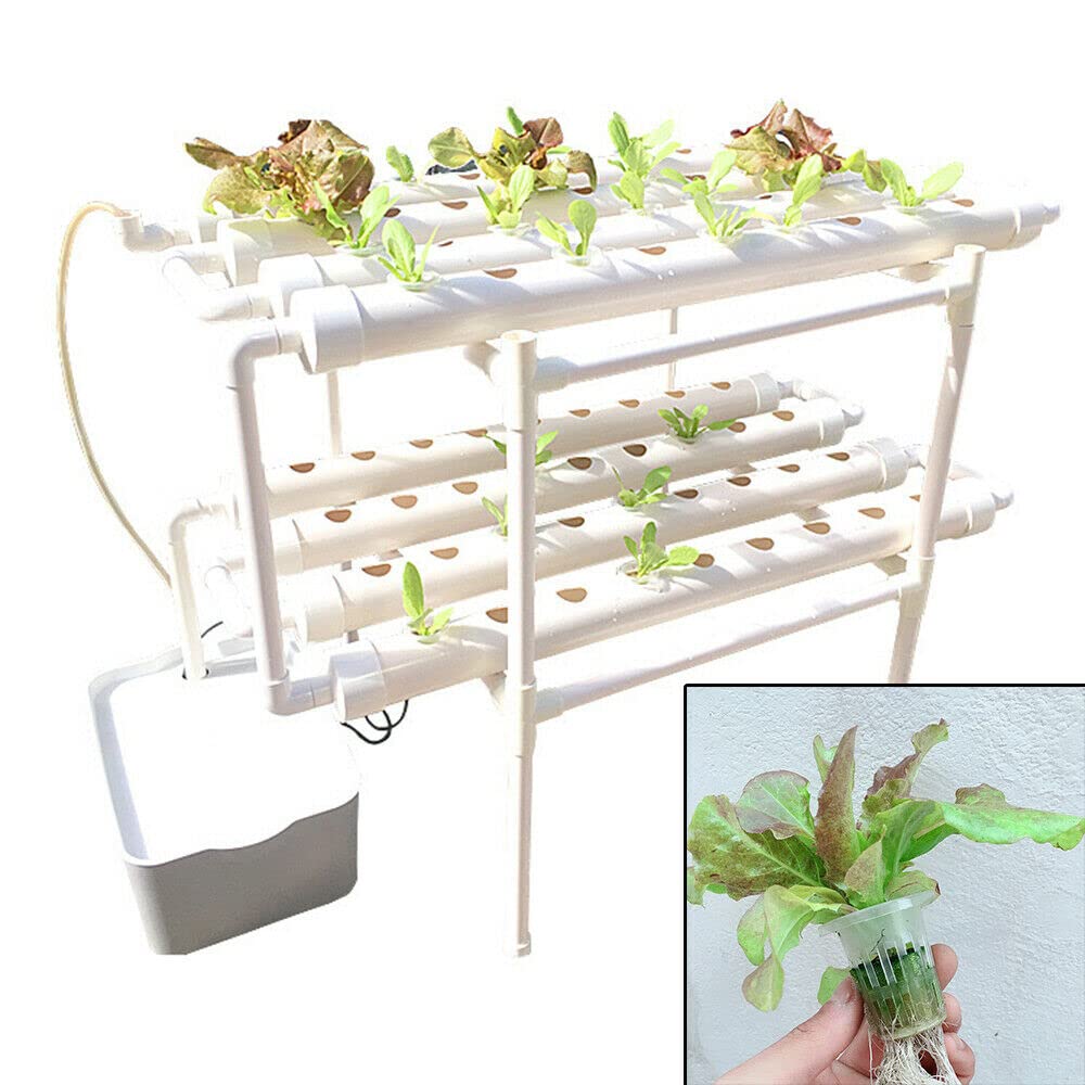 Kit de sistema hidropónico, 72 agujeros, 2 capas, kit de cultivo hidropónico con bomba sumergible de PVC hidropónico para el hogar, sistemas de cultivo de plantas hidropónicos para verduras, hierbas y