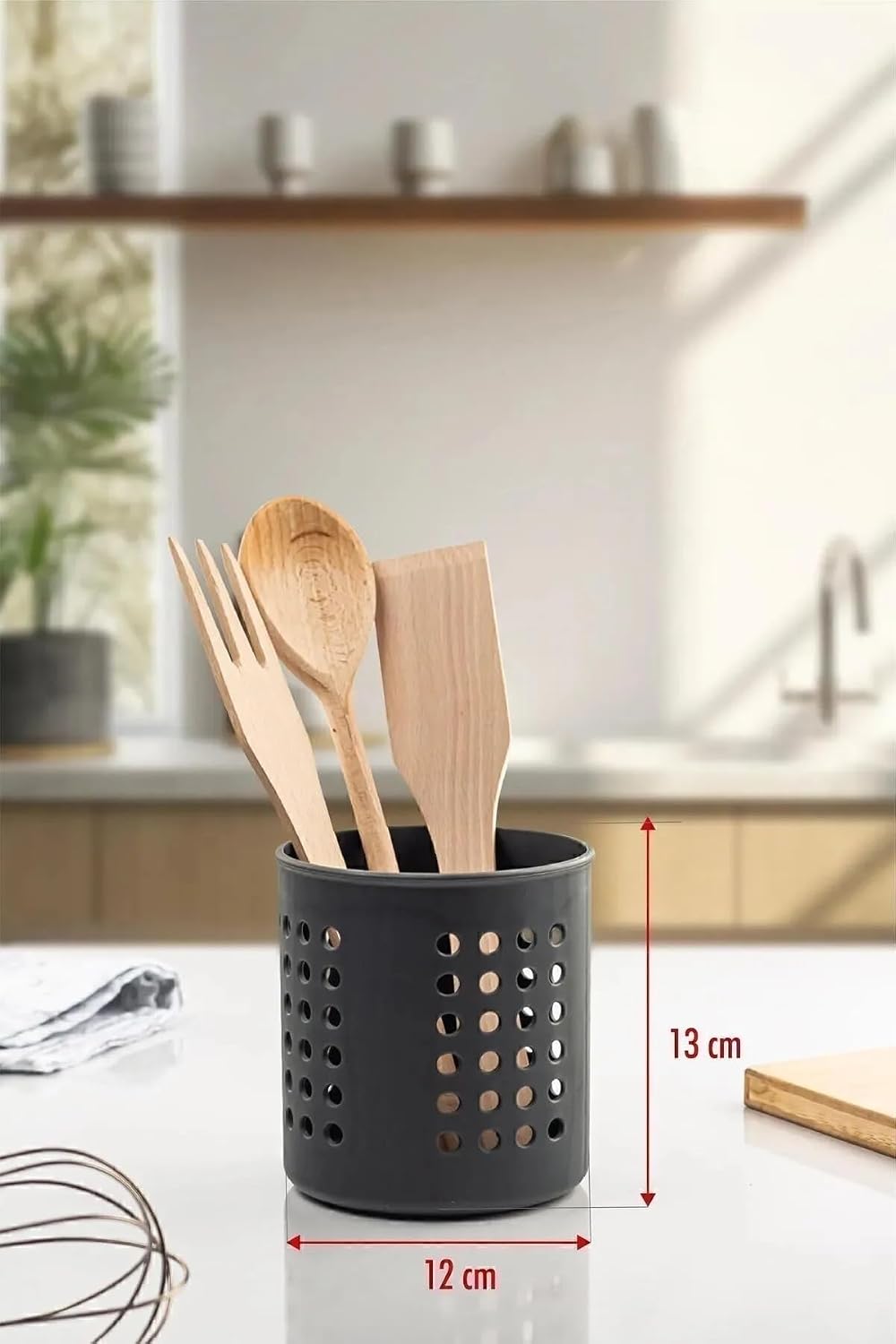 Plastik Silindir Dik Kaşıklık & Tezgah Üstü Düzenleyici & Servis Standı, Siyah
