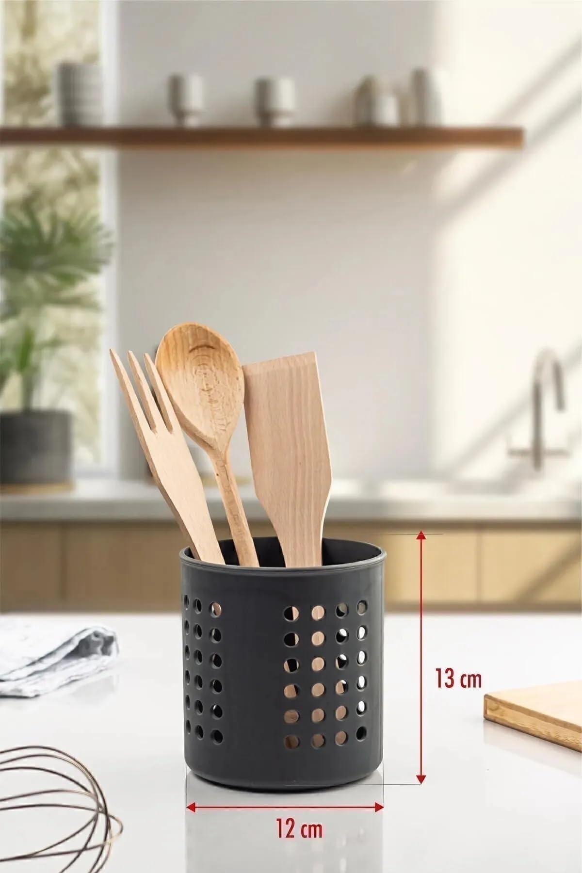 Tanemce Plastik Silindir Dik Kaşıklık & Tezgah Üstü Düzenleyici & Servis Standı, Siyah