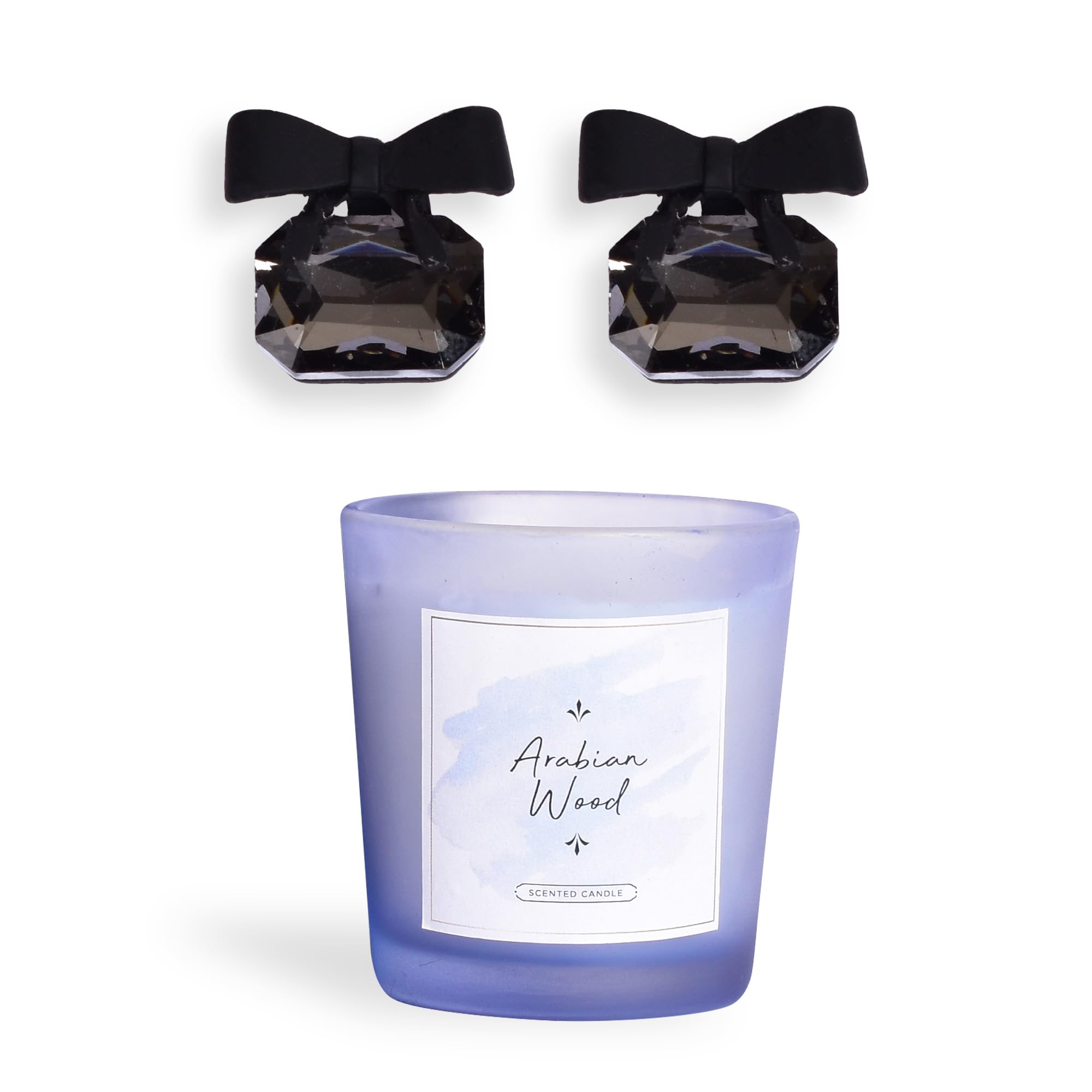 Gleevers Birthday Gift for Women|Gift Box pack of 2 with Candle (Arabian Wood,60gm) and Bow Stud Earring |Anniversary Gift for Wife, Mothers Day Gift for Mom, Birthday Gift for Mother