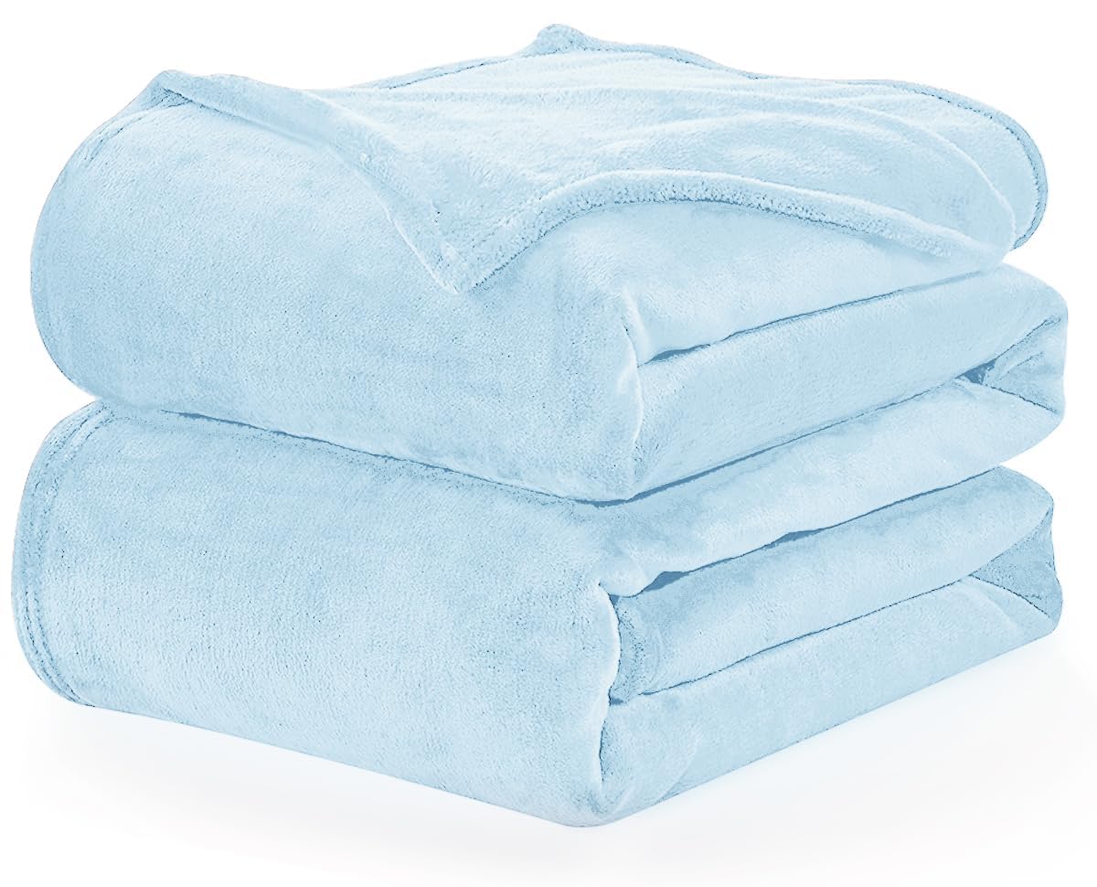 WAVVE Coperta Plaid Pile di Flanella 260gsm - 150x200 cm, Blu Chiaro/Azzurro - Coperta Pelosa 200x150 - Divano/Letto Singolo/Matrimoniale, Copridivano di Microfibra Calda e Morbida