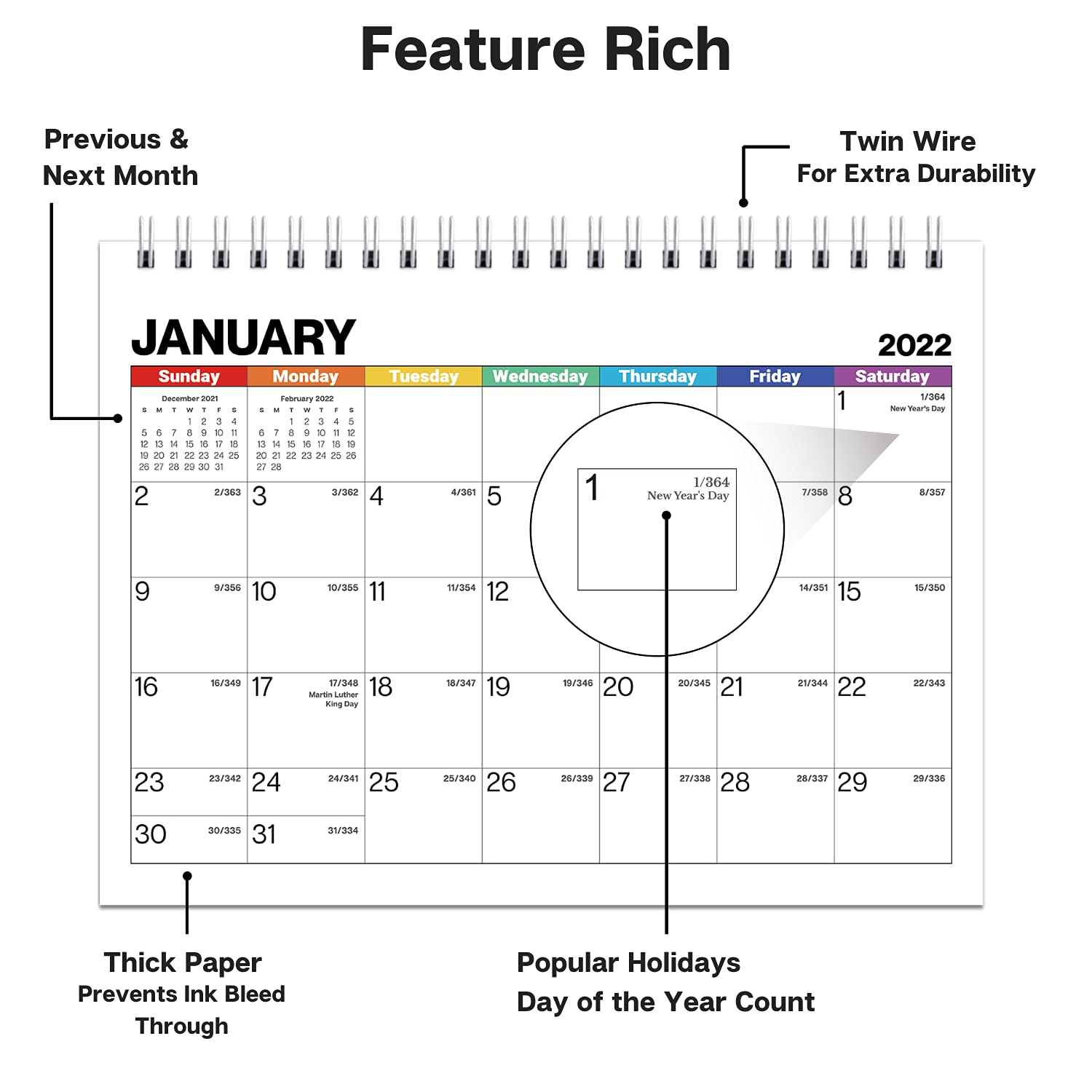 Dunwell Standing Desk Calendar 20212022 (Colorful), 8x6” Inches, Use