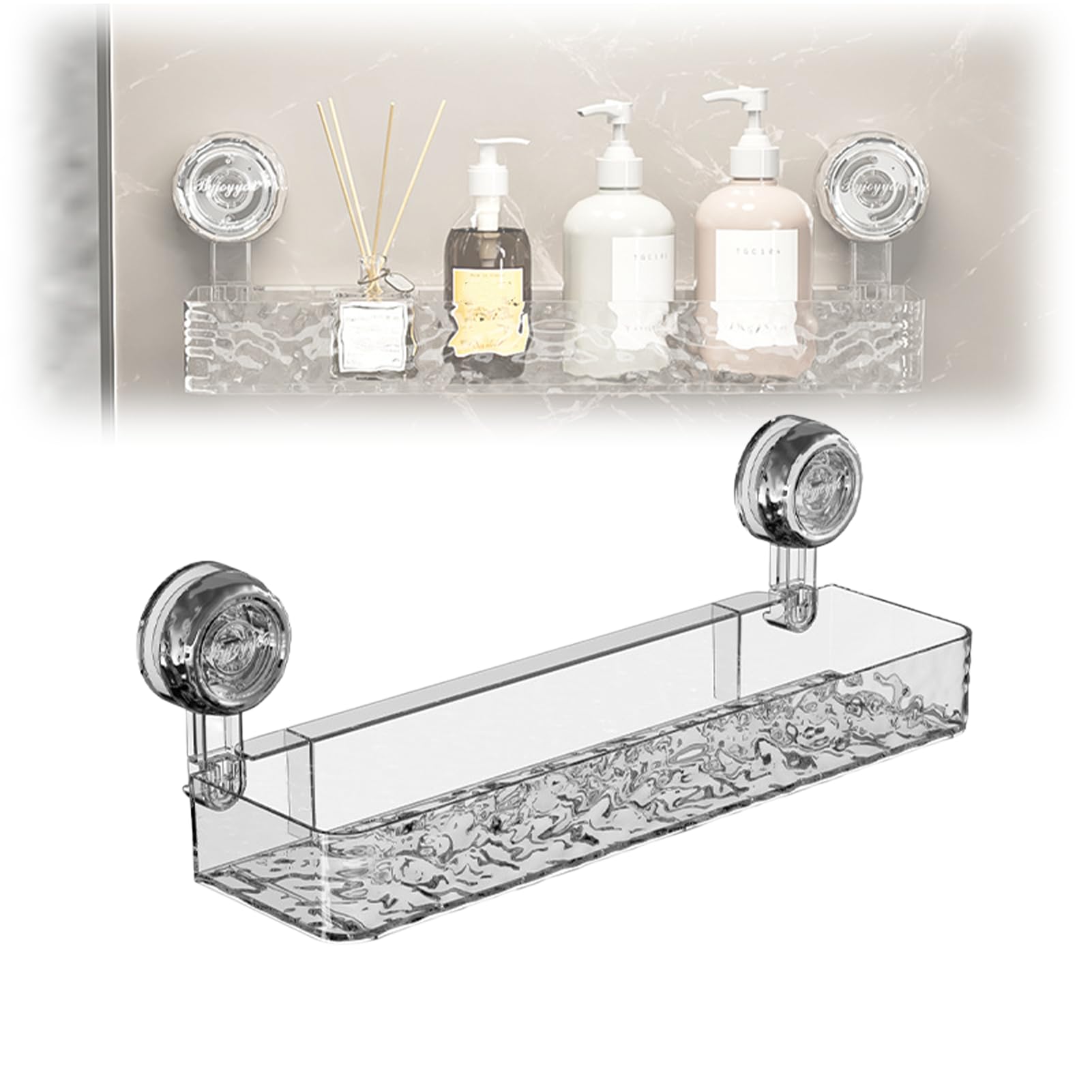 Corrugated Suction Cup Storage Holder for Bathroom No Drilling Wall-Mounted Shower Caddy Movable Large Storage Rack for Bathroom