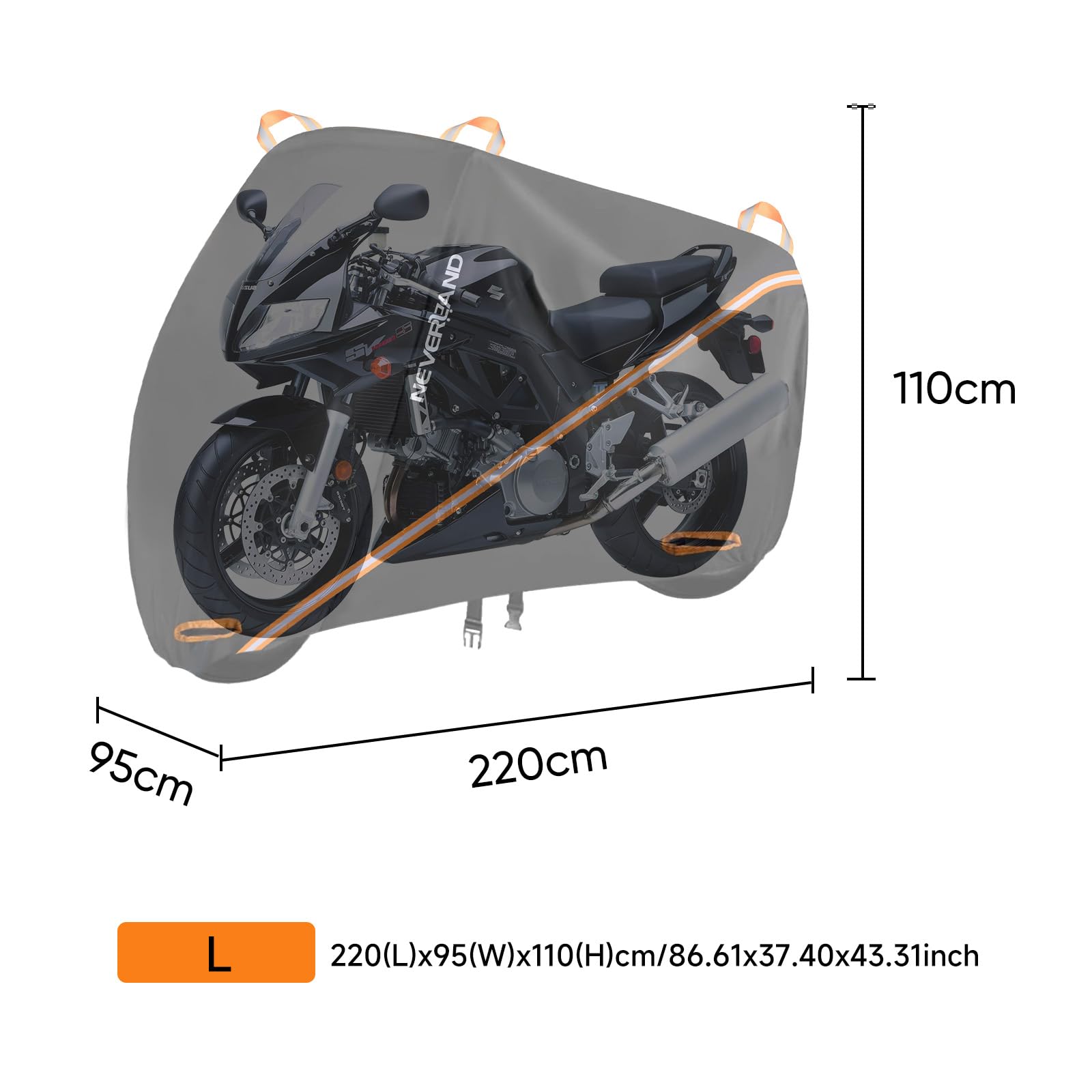 NEVERLAND Motorfiets Cover, 210D Waterdichte Motorbike Cover