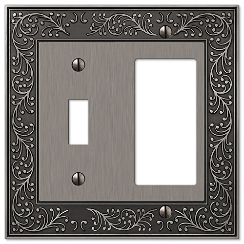 Image of Amerelle 43TRAN English Garden Wallplate, 1 Toggle / 1 Rocker, Cast Metal, Antique Nickel, 1-Pack
