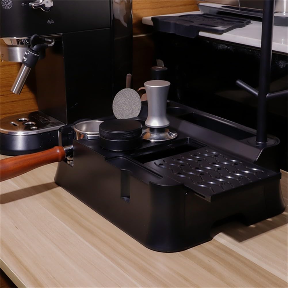 Wielofunkcyjny uchwyt na kawę espresso, stylowy czarny design dla łatwego przechowywania i dostępu, idealny dla miłośników kawy