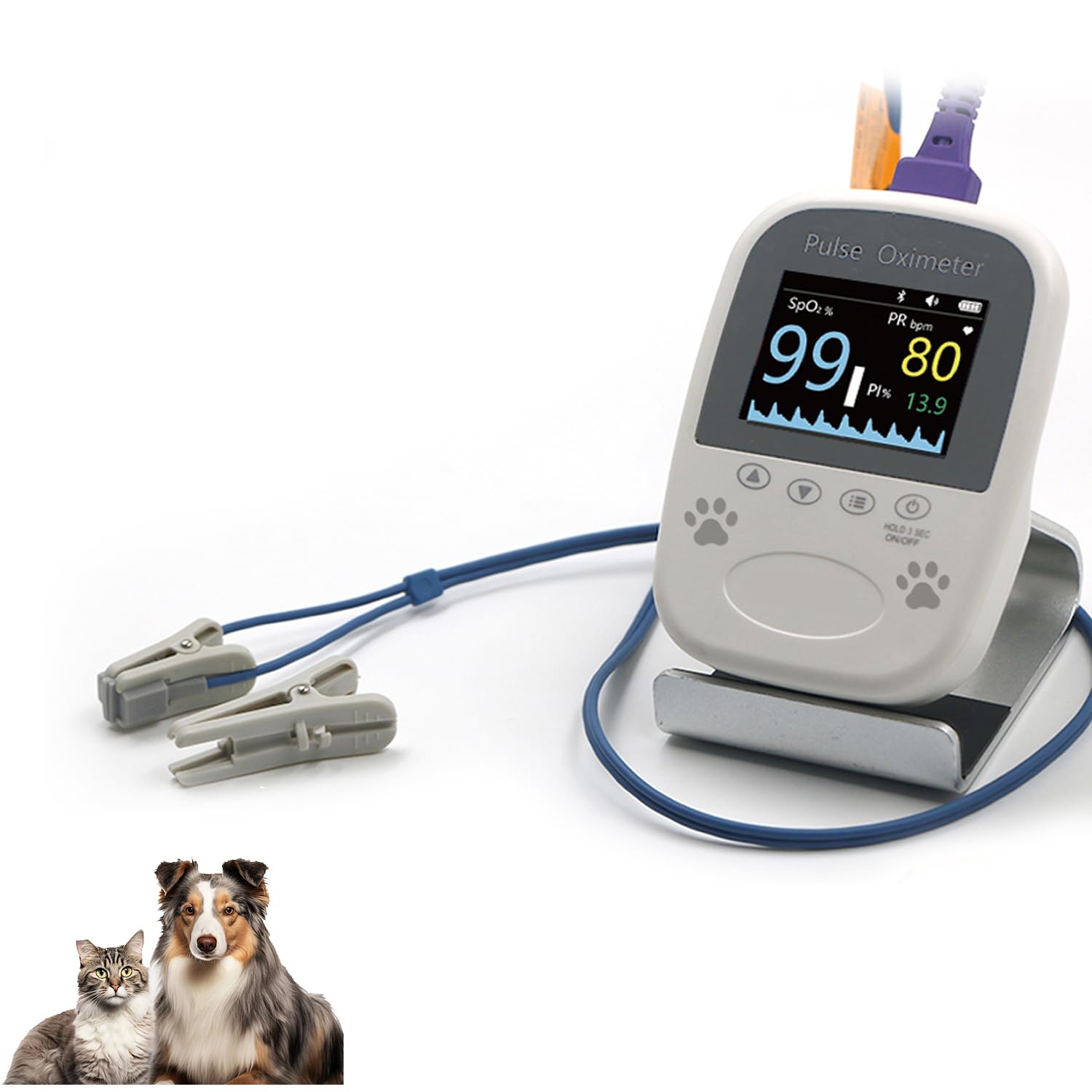 Free App Data Storage Veterinary Handheld AM1000A-Vet Blood Oxygen Saturation and Pulse Rate Tongue Probe Pets with Bluetooth
