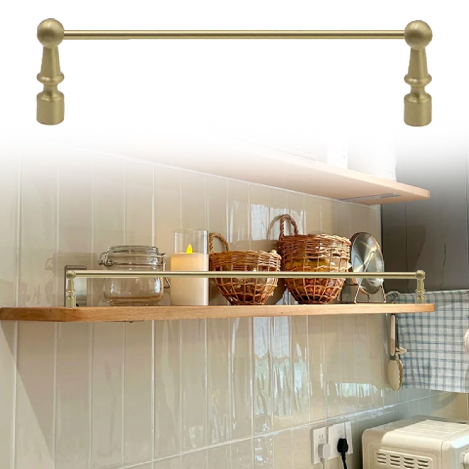 7 10 12 25 28 36 47 48 inch Long Shelf Rails for Shelves Decorative, Anti-Fall Gallery Railing Kit with Screws and End Post, Solid Brass Bookshelves Rail(50inch/1270mm)