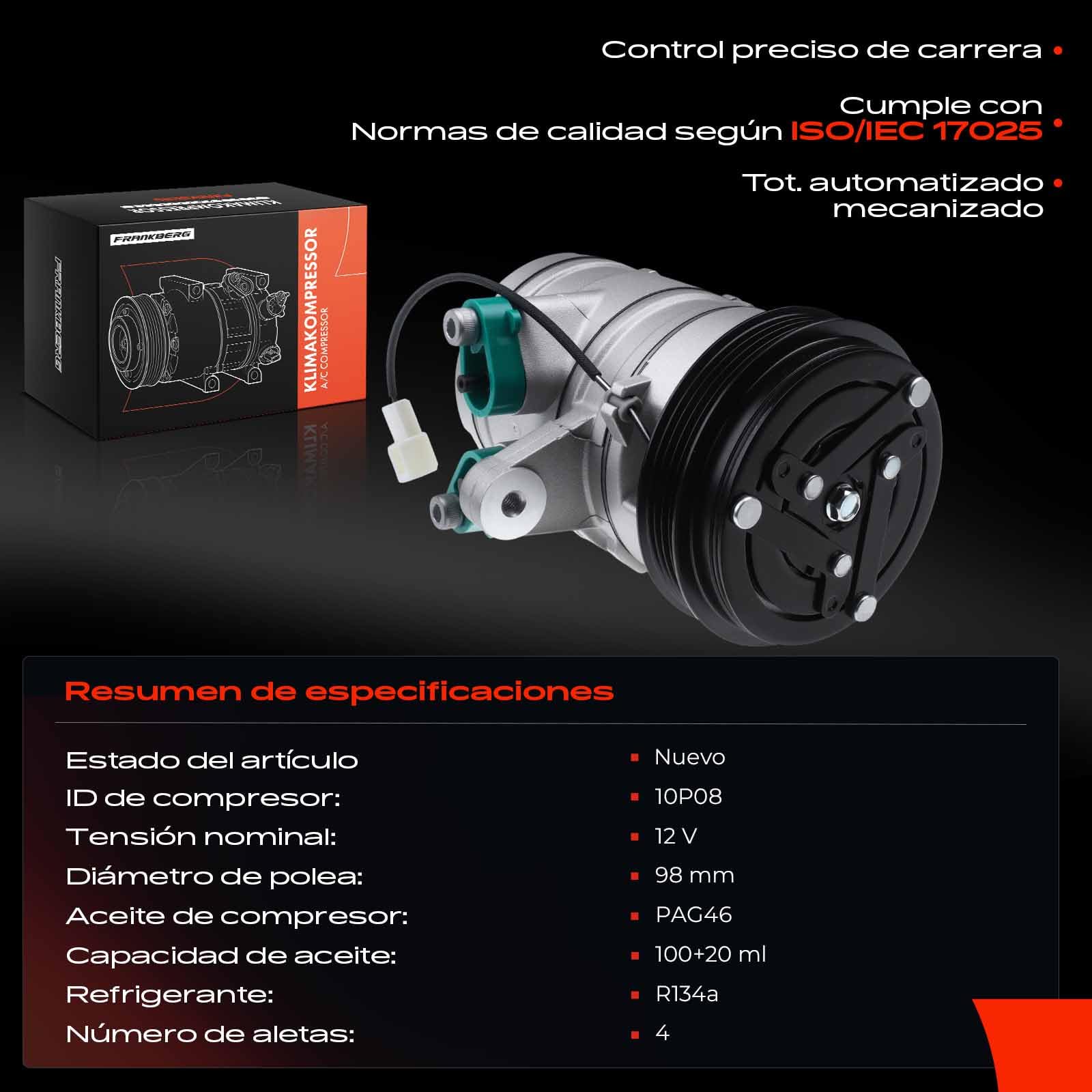 Frankberg Sistemas de aire acondicionado Compresor de aire acondicionado con embrague Gasolina Compatible con Matiz M200 M250 Matiz M100 M150 Spark Replace# 8200436108incl. aceite premezclado