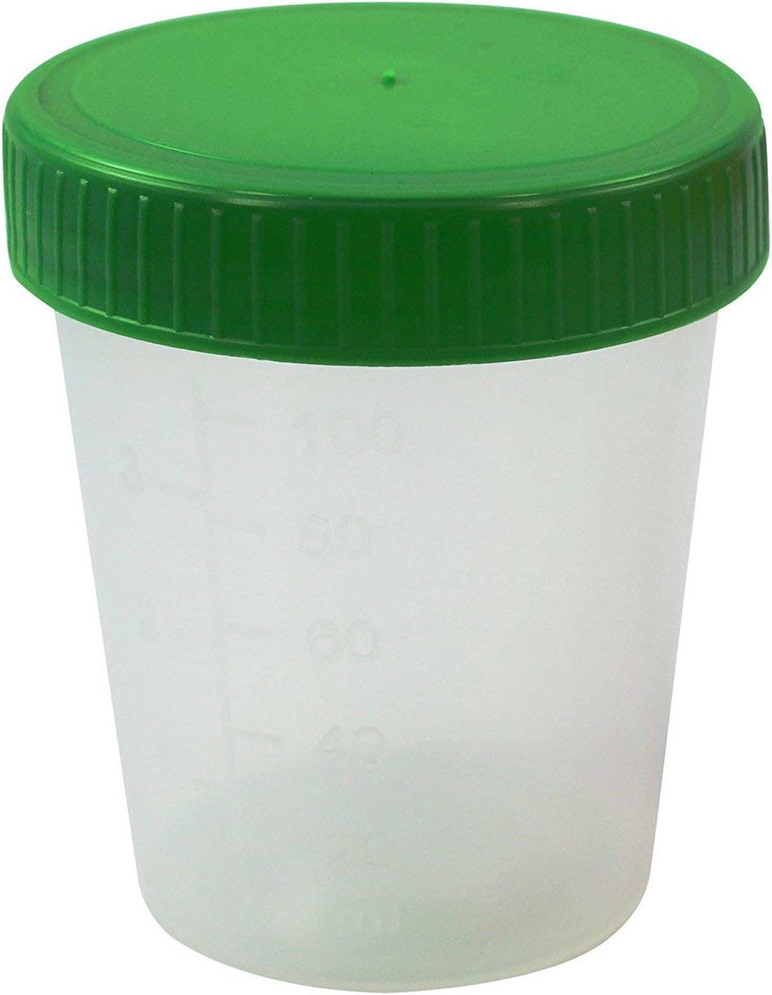 W M C Medical 50 x URINE CUP 125 ml Natural Colour with Screw Cap Green Graduating Packed with