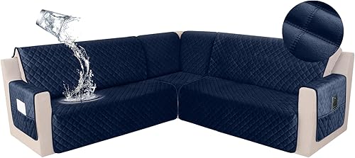 Miniatura 50 de HDCAXKJ Funda impermeable para sofá modular esquinero, de terciopelo en forma de L, para mascotas y perros, suave, resistente, en forma de U, juego