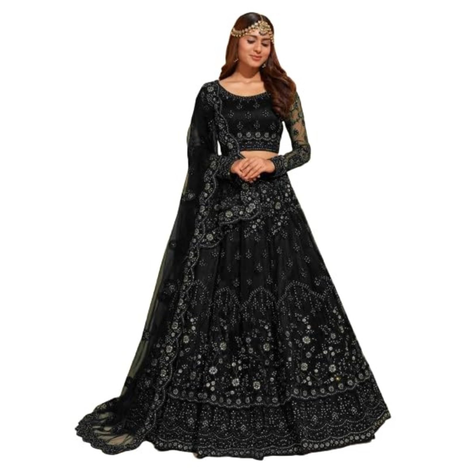 Zaalima fashion Women's Silk Semi stitched Lehenga Choli (TAPETA SILK LEGHA CHOLI FULL_Light black_Free Size)
