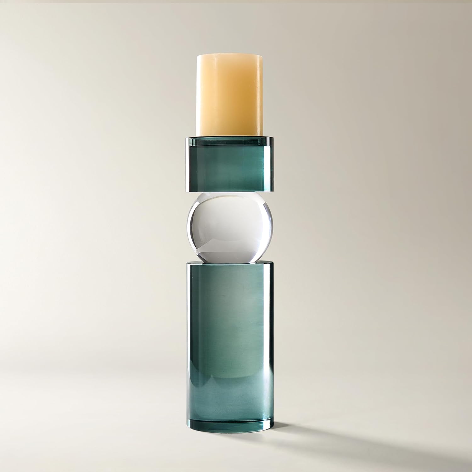 Z Gallerie Bold Teal Crystal Candle Holder – Large Geometric Glass Sculpture for Focal Point Decor