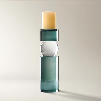 Z Gallerie Teal Crystal Candle Holder, Large | Bold, Geometric Glass Sculpture, Focal Point Decor