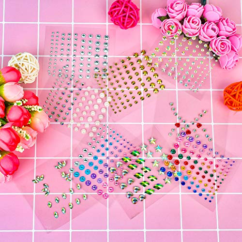 Face Jewels Stickers Gems, 9 Sheets Eye Body Face Gems, Rhinestone Eye Body Jewels Stickers, Self Adhesive Rhinestones Rainbow Face Gems For Women Festival Accessory #TOP2
