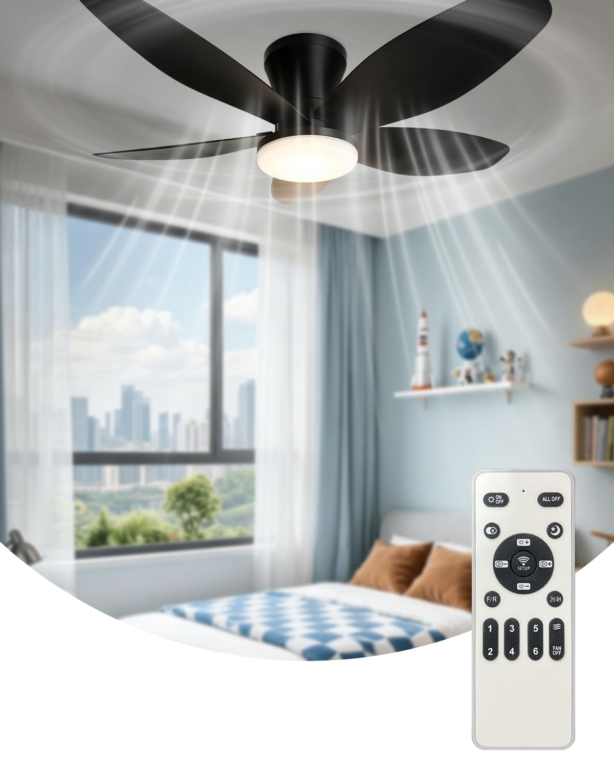 88cm Ceiling Fans with Lights and Remote For Bedrooms (Black 5-Blade)
