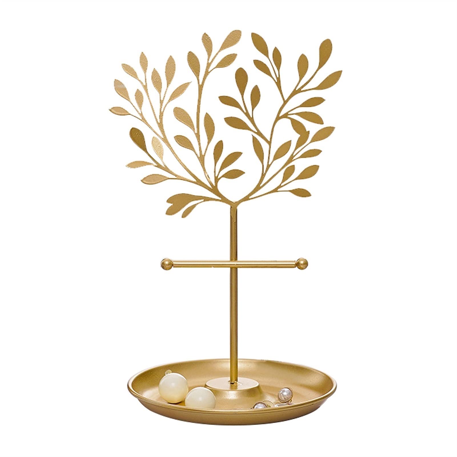 Joyero Decorativo Árbol de joyería de Metal Top de Mesa de Oro Decor Pendientes/Pulseras Collar Organizador Soporte Torre de exhibición con Bandeja Redonda Cajas para Joyas