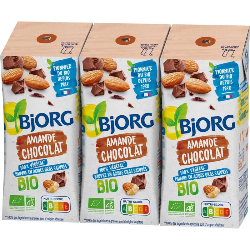 BJORG - Lait dAmande Chocolat Bio - Pack de 3 bouteilles de 200ml - Alternative saine et gourmande - Idéal pour une alimentation équilibrée - Lot De 3