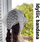 Yaozeio Lace Head Scarf for Women - Boho Flower Headband - White Triangle Hair Scarf - Vintage Knit - Head Wrap - 100% Cotton - Floral Pattern