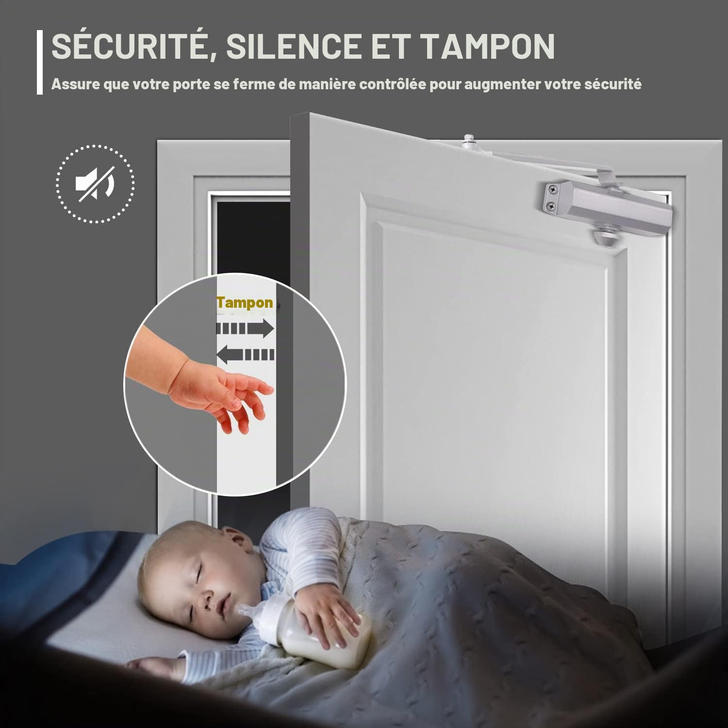 MARIE Ferme porte Automatique avec Dispositif D'arrêt, Groom Fermeture Porte à Ressort Réglable, Tampon Fermé usage Commercial et Résidentiel Porte de 60-85kg Installation Vidéo EN1634-1, Noir