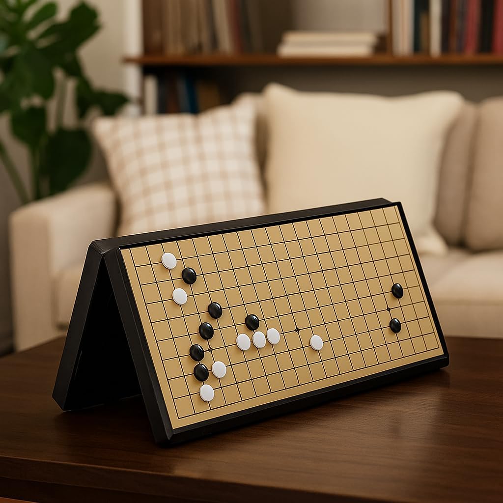 Medium Magnetic 19x19 Go Chess Set Game 11Inch/28cm Portable with Single Convex Plastic Stones and Go Board Classic Chinese Strategy for Kids & Adult