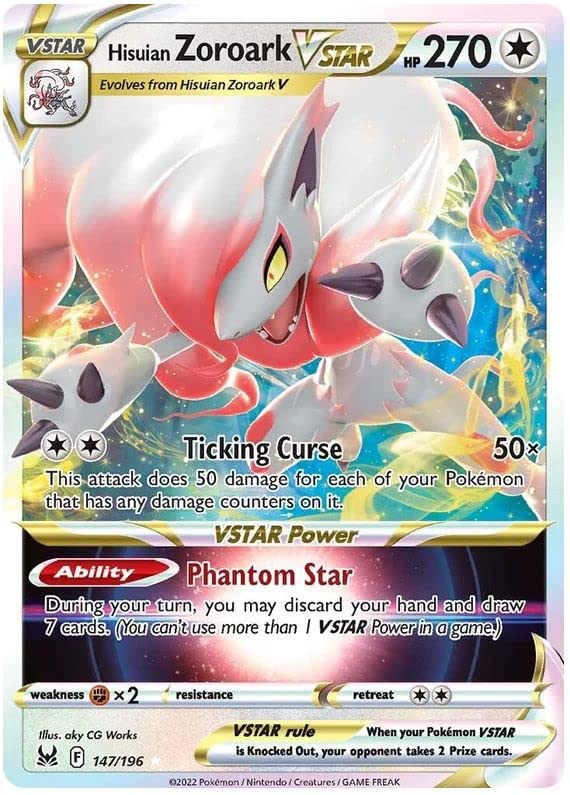 Hisuian Zoroark VSTAR 147/196 Pokemon Rare Card VSTAR (Sworld & Shield Lost Origin) + TitanCards® Toploader Toys