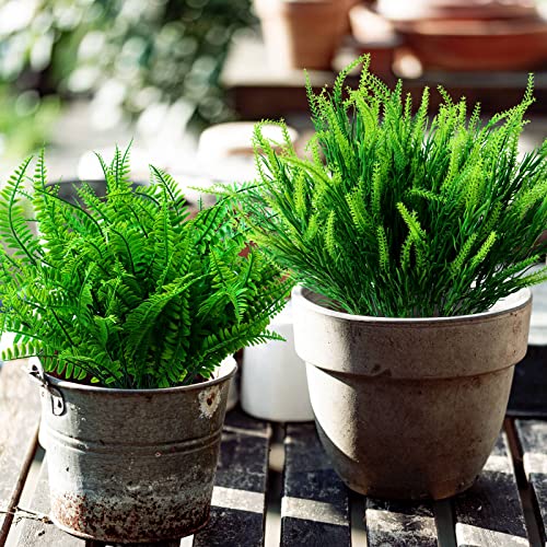 Gormiya 20Pcs Outdoor Artificial Plants, Outside Fake Greenery Wheat Grass Fern Shrubs, No Fade Uv Resistant Faux Plastic Plants For Hanging Basket Pots Window Box Porch Garden (Mixed) #TOP2