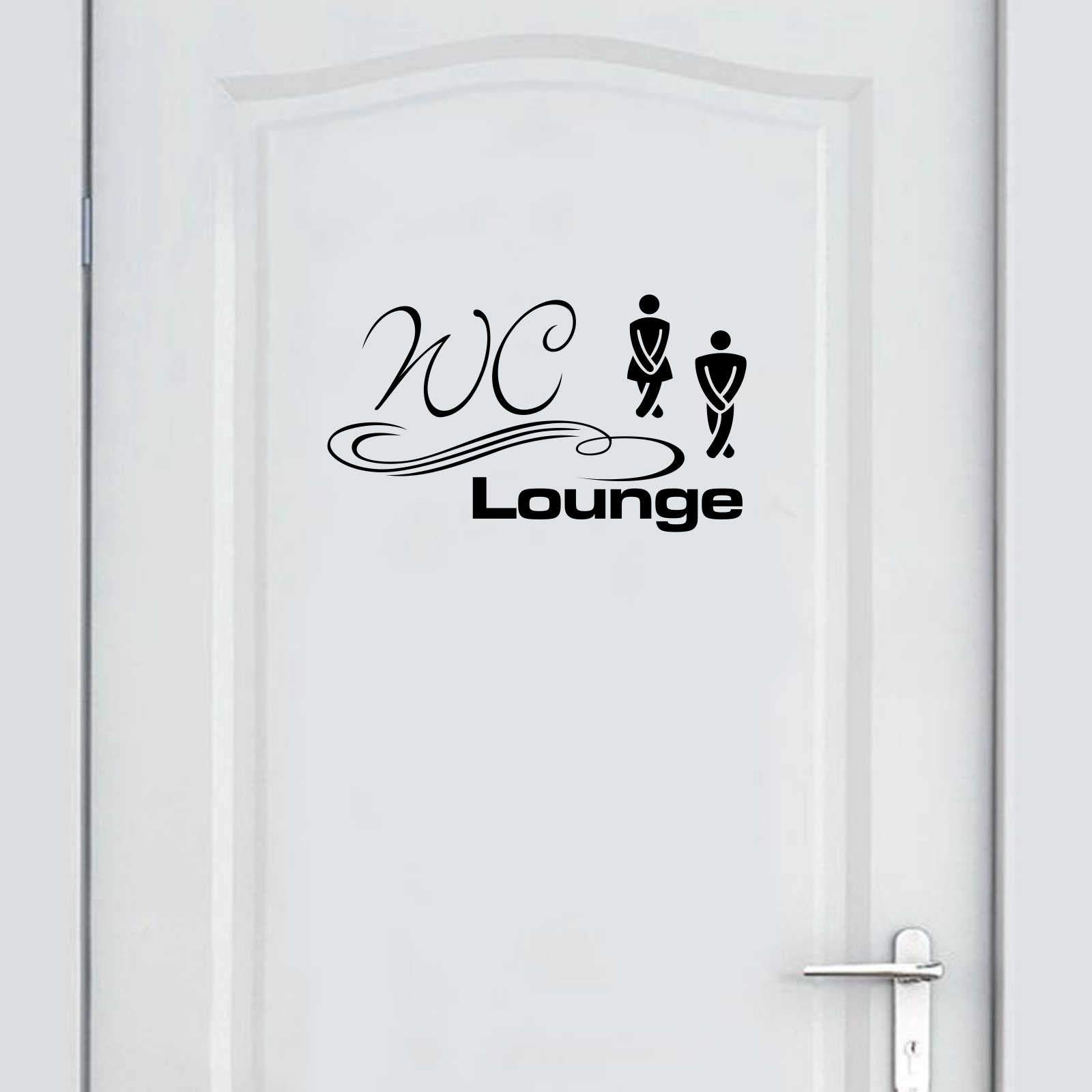 Tür-/Wandtattoo „WC Lounge“ 60x34 Cm – Schwarzer Designaufkleber, Seidenmatt, Rückstandslos Entfernbar
