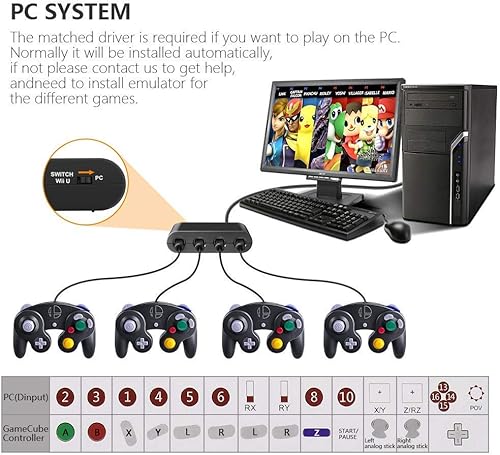 Miniatura 6 de Adaptador Gamecube para Nintendo Switch Gamecube Controller Adapter y WII U y PC Super Smash Bros Gamecube Controller Adapter Compatible con Turbo y
