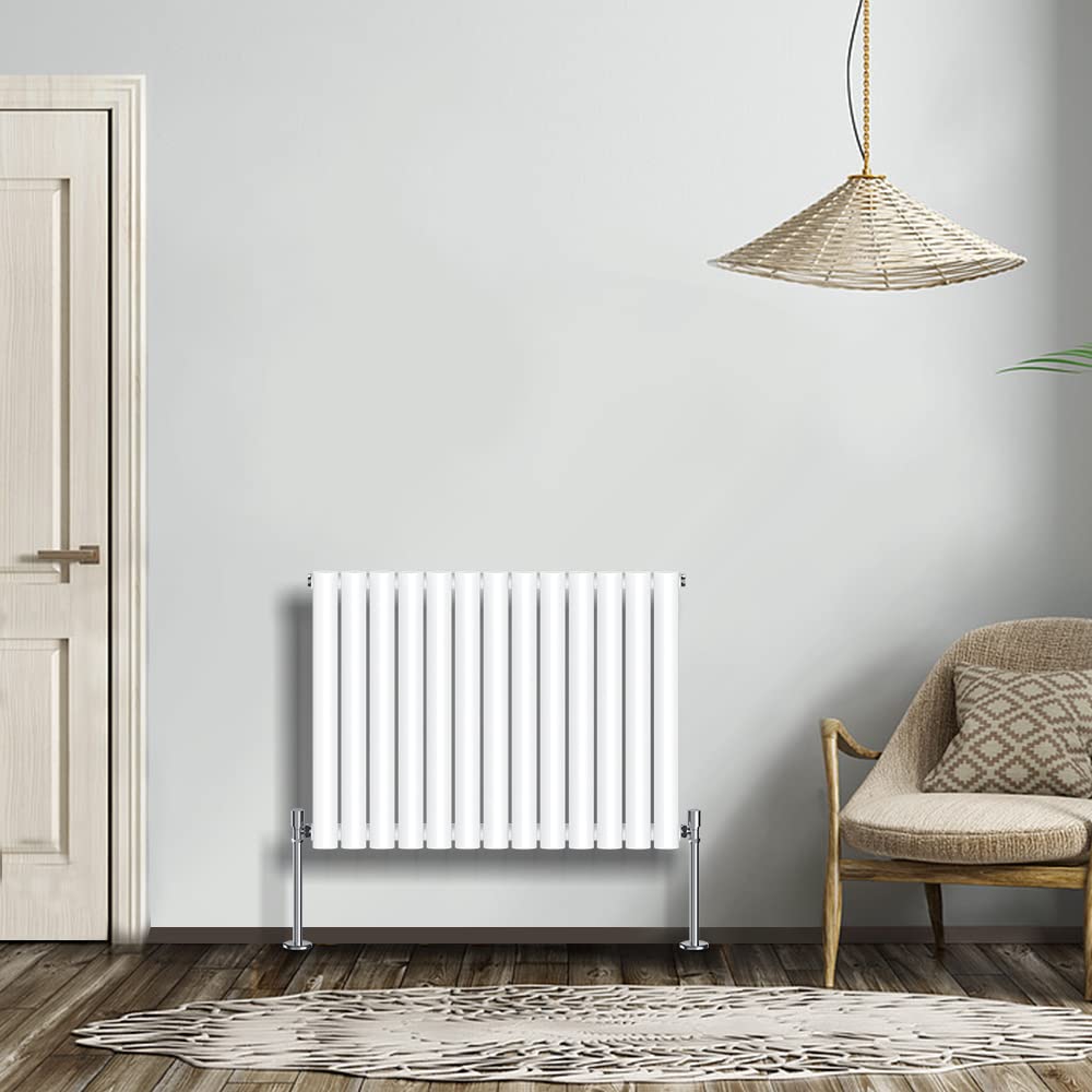 NRG Modern Radiator Gloss White 600x767mm Single Oval Panel Heater Interior Designer Horizontal Bathroom Radiators
