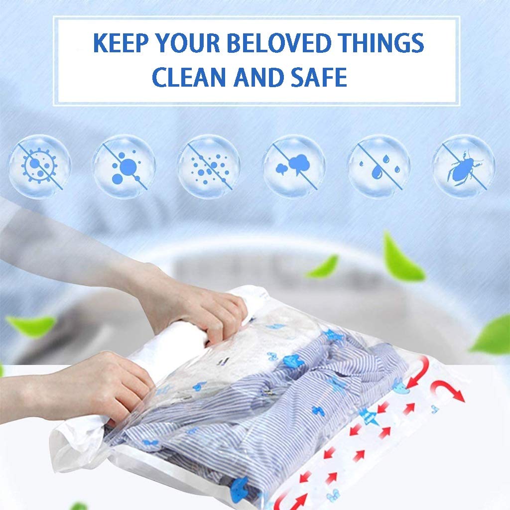 Sacchetti Sottovuoto Sacchetti Sottovuoto, Borse da Viaggio Sottovuoto con Pompa A Mano, Seal Compression Bag, Borse Salvaspazio Jumbo, per Coperte da Letto per Abbigliamento, Set 8 Pezzi