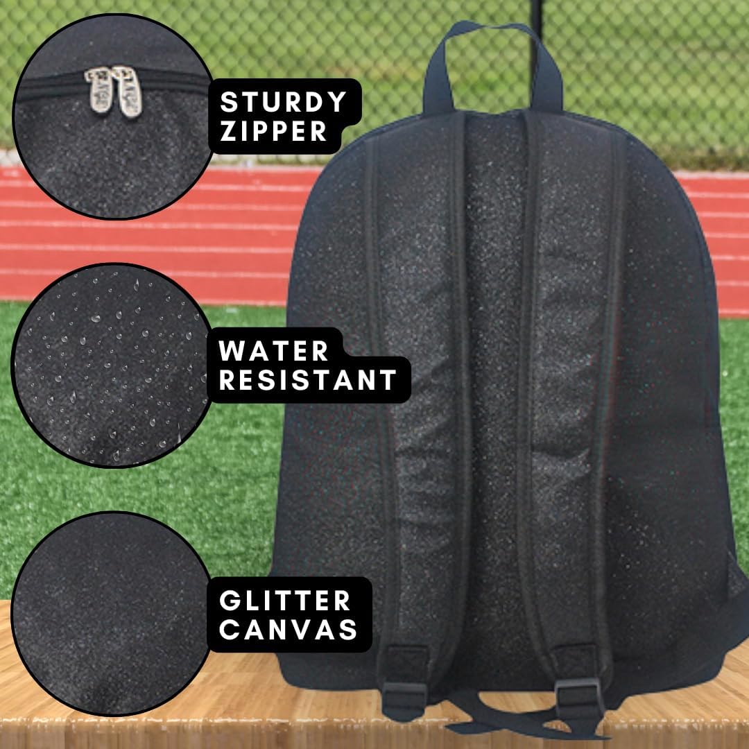 NGIL Large Glitter Cheer Backpack for Competitions, Dance, and Practice – Cheerleading Bag with Accessories Storage, Sparkle Bookbag for Cheerleaders, Coaches, and Competition Gear (Glitter-Black) - Image 5
