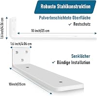 YFCVIP 25 cm Polc Tartó Konzol 2 db Fehér, 75 kg Terhelhetőség, Erős L Konzol Csavarokkal 2