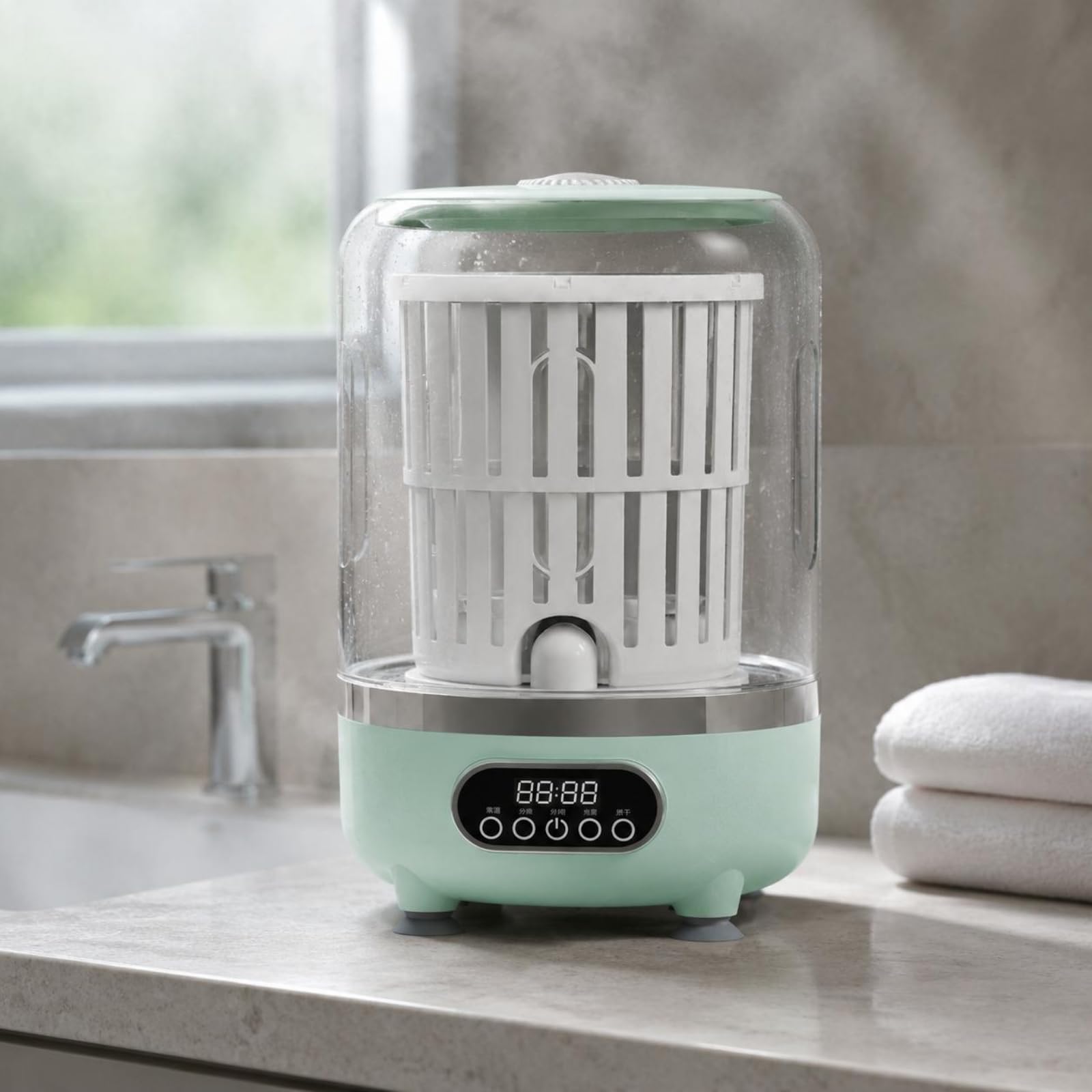 Mini Lavadora Portátil Compacta USB Secadora Giratoria Tamaño 25.5x15cm para Espacios Reducidos Plástico Adecuada para Encimera Cocina Baño Separación de Ropa, Blanco