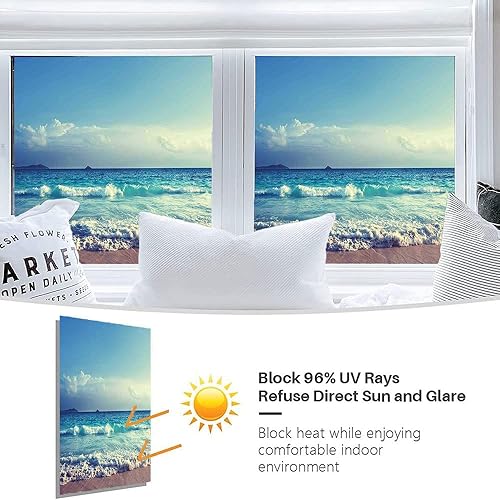 Miniatura 4 de Tropical Island - Película de ventana 3D, Ocean Waves Beach at The Sunset Time Skyline, para puerta de cristal, cuarto de baño, sala de estar, 35.4