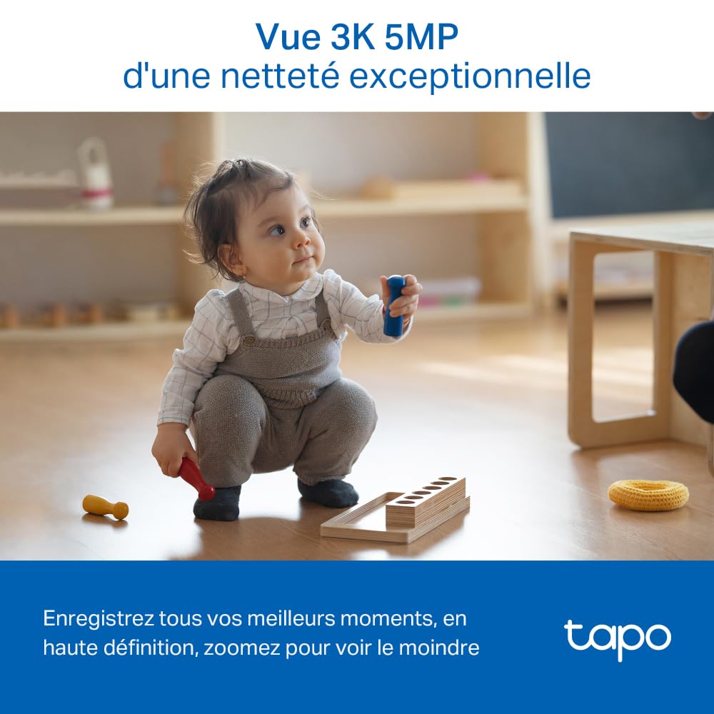 Tapo 3K(5MP) Caméra de Surveillance WiFi intérieure 360°, détection IA, Suivi Intelligent Sirène, Vision Nocturne, Audio bidirectionnel, Mode Privé, Compatible avec Alexa pour Bébé/Animaux C230
