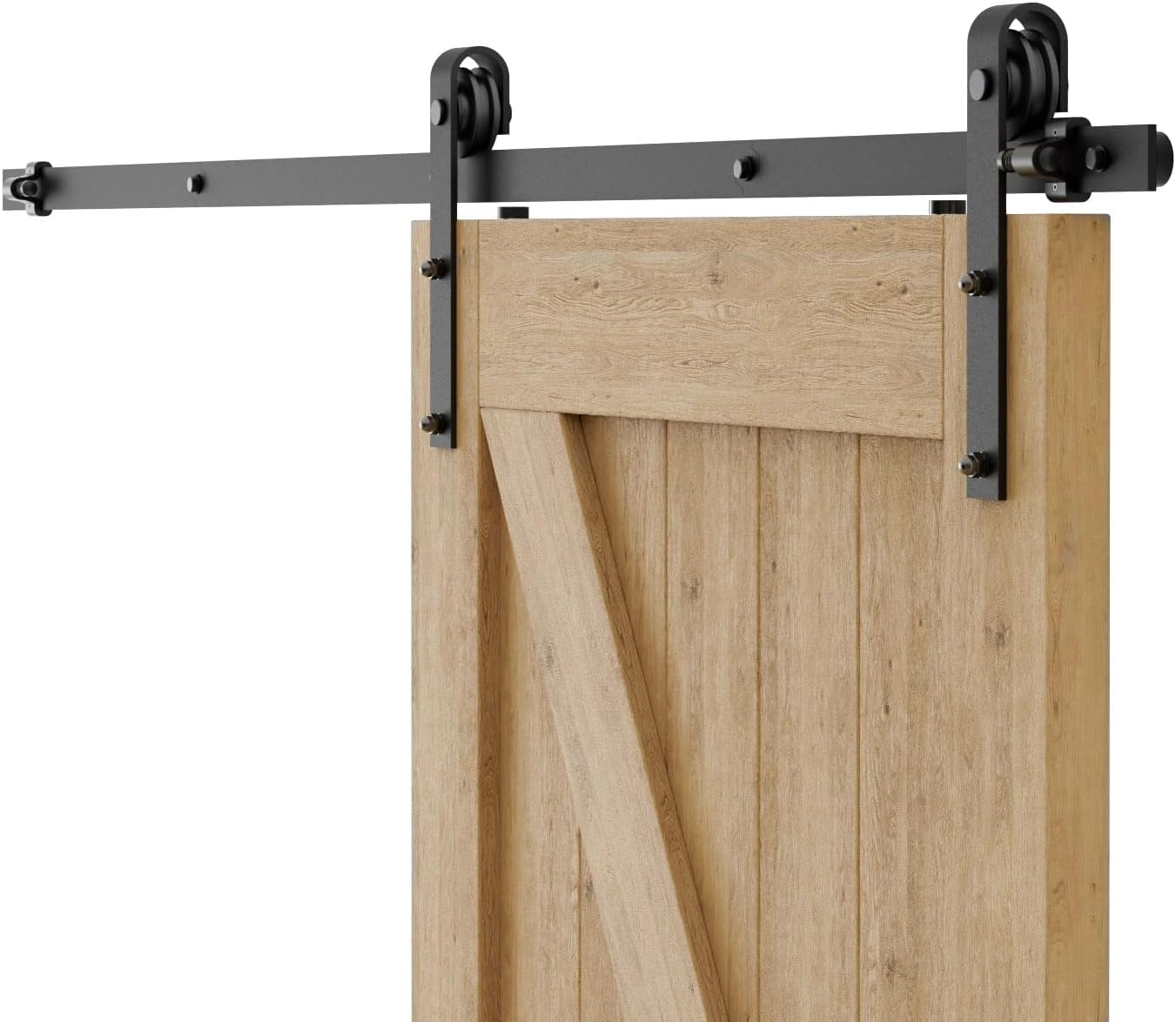 Ccjh Black 8Ft/243Cm Sliding Barn Wood Door Hardware Closet Track Kit Single Door, J Shape Hanger