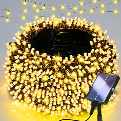 Lighprenix Solar Lights Outdoor Garden - 20m 200LEDs Solar Powered Waterproof Warm White Fairy Lights with 8 Modes Upgrated Large-Capacity Outside Decorative String Lights for Tree/Fence/Gazebo/Mesh