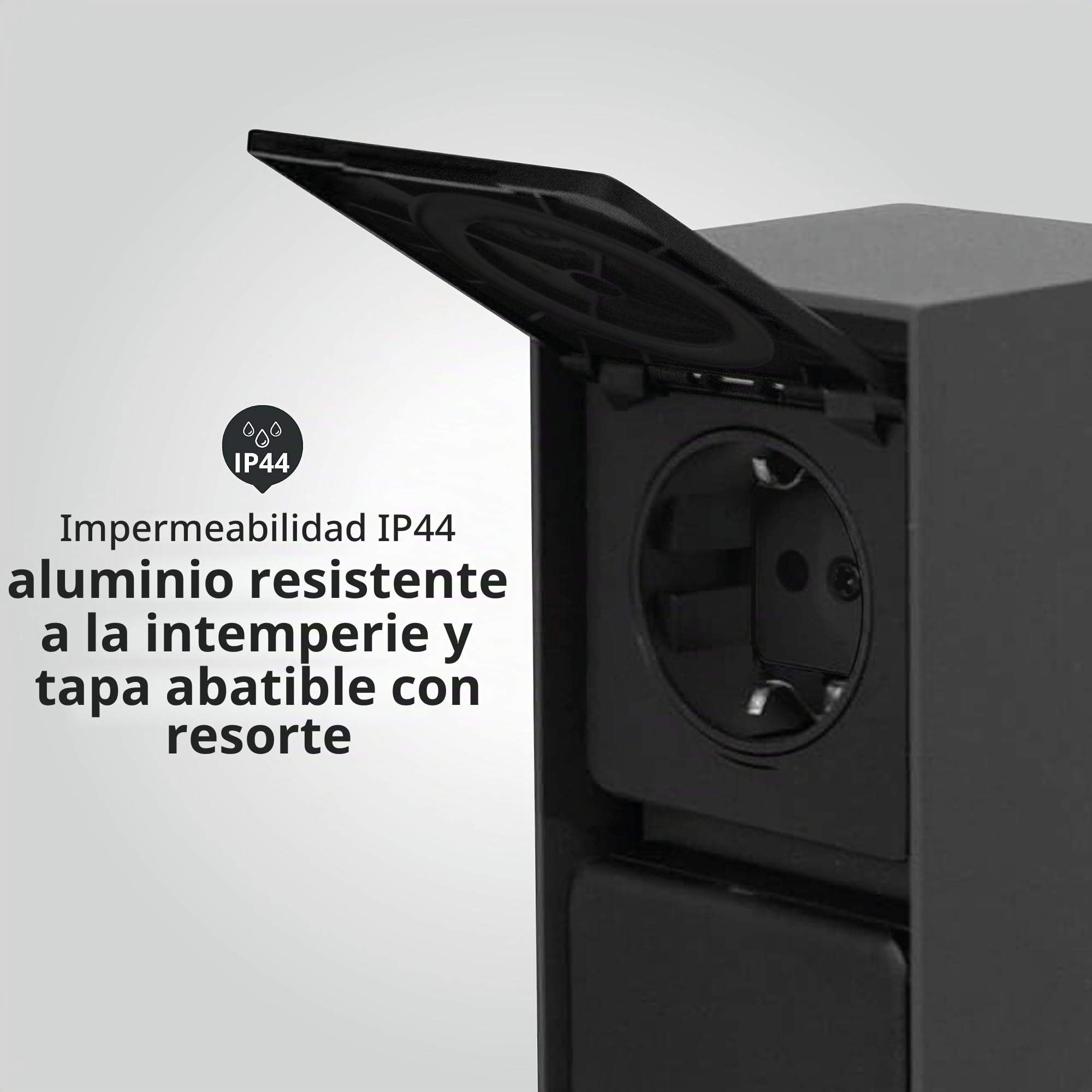LED Universum - Enchufe exterior "ADAM", acero inoxidable, antracita, con tapas negras, 2 enchufes, máx. 3680 W, enchufe de jardín.