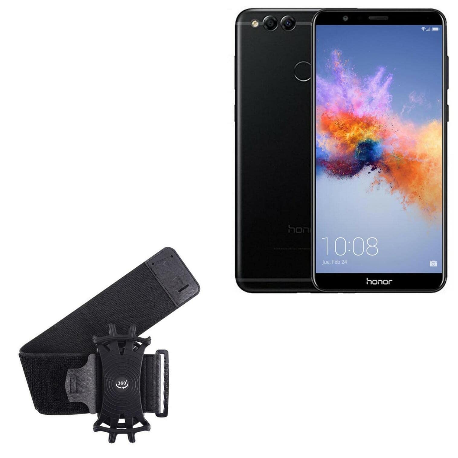 BoxWave Holster Compatible with Honor 7X - ActiveStretch Sport Armband, Adjustable Armband for Workout and Running - Jet Black