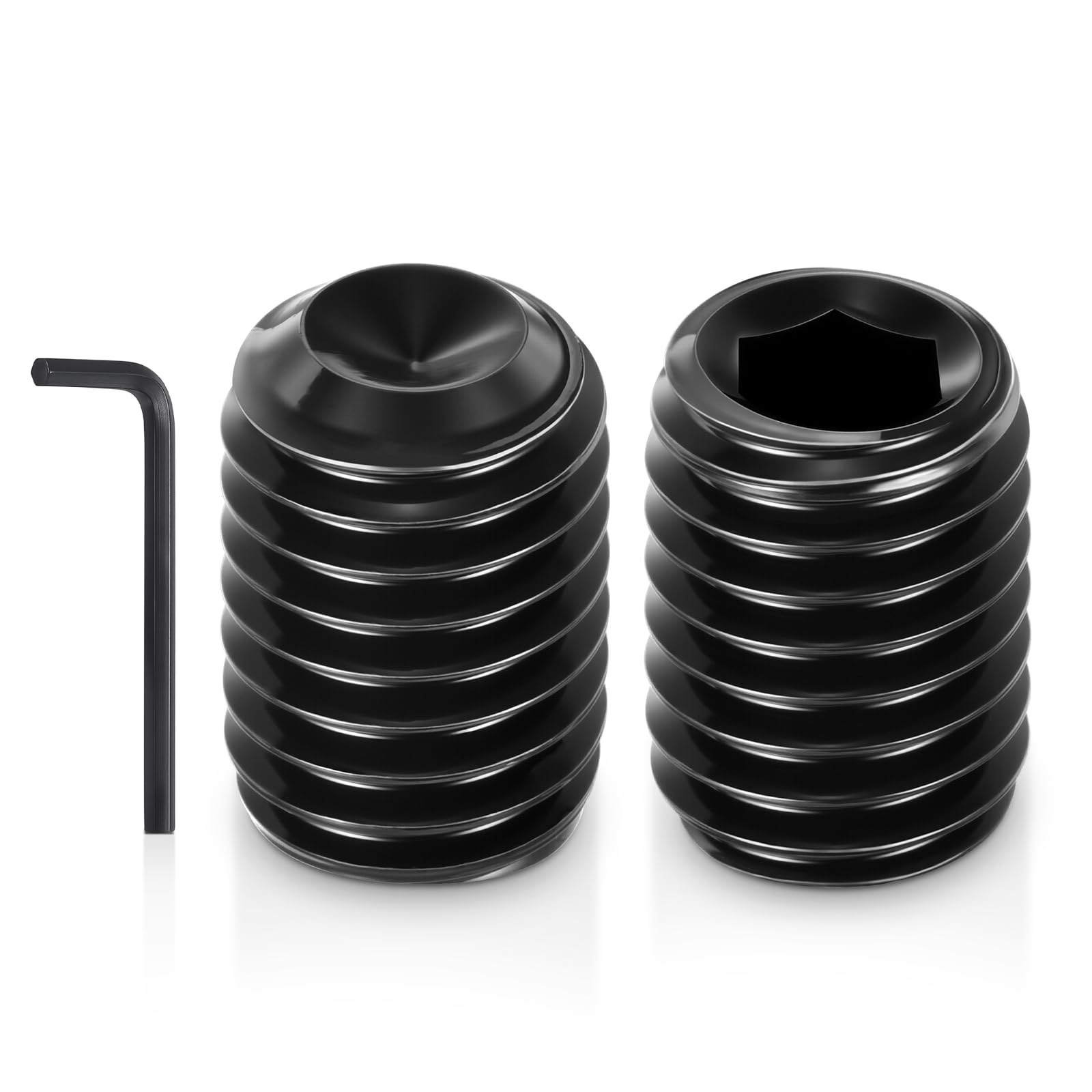 Kozelo 25Pcs Cup Point Socket Set Screws - [5/16"-18x1/2"] Carbon Steel - Black Oxide Finish Hex Socket Grub Set Screws with Hex Key Wrench for Door Handles, Knobs & Light Fixtures