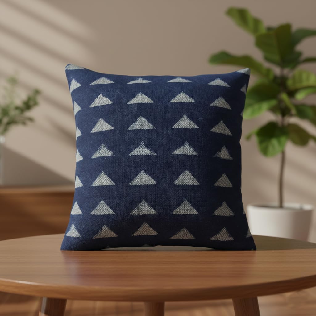 Trade Star Indigo 100% Cotton Handloomed Throw Pillow Cover Hand Block Print Cushion Case Decorative Mudcloth Rug Pillow for Fall Decor 20x20 Inches