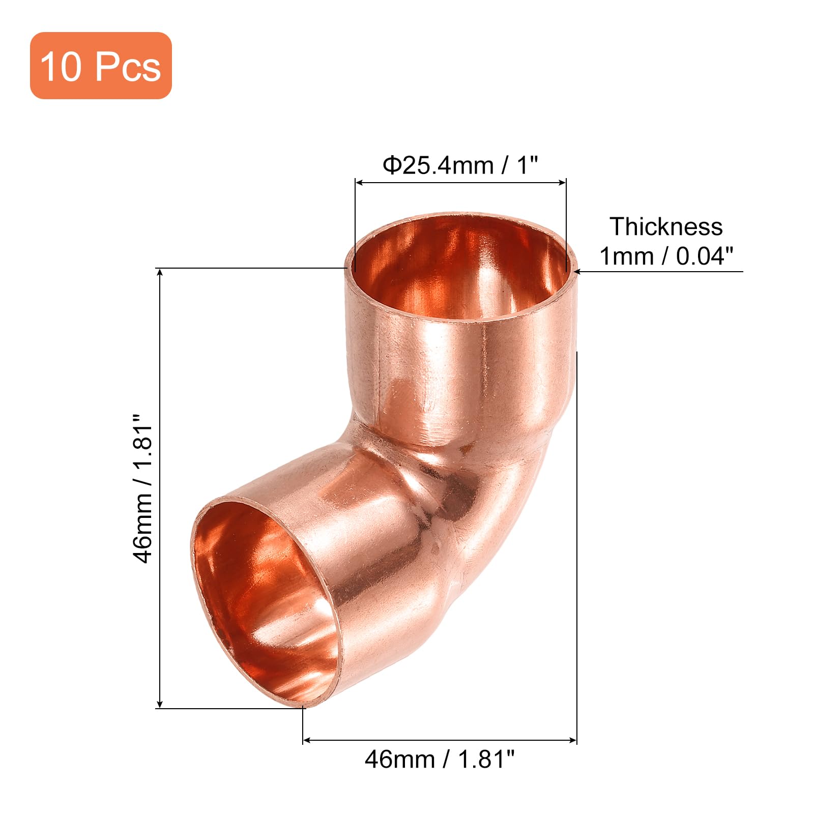 uxcell 10 conectores de tubería de cobre de giro corto de 1 pulgada y 90 grados con conexión de soldadura por sudor para fontanería, 1.8 x 1.8 x 0.08 pulgadas